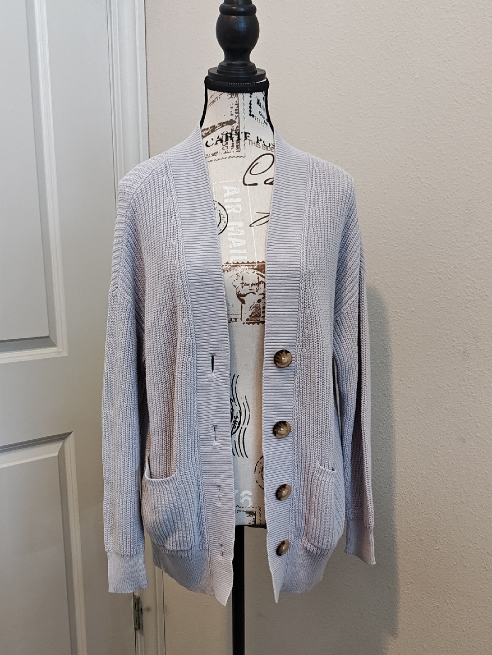 SO Light Purple Button Cardigan with Front Pockets